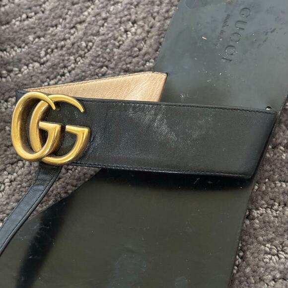 Gucci Marmont GG Thong Sandals Black Slip On Flip Flop Flat Size EU 39 US 9 - Picture 7 of 11